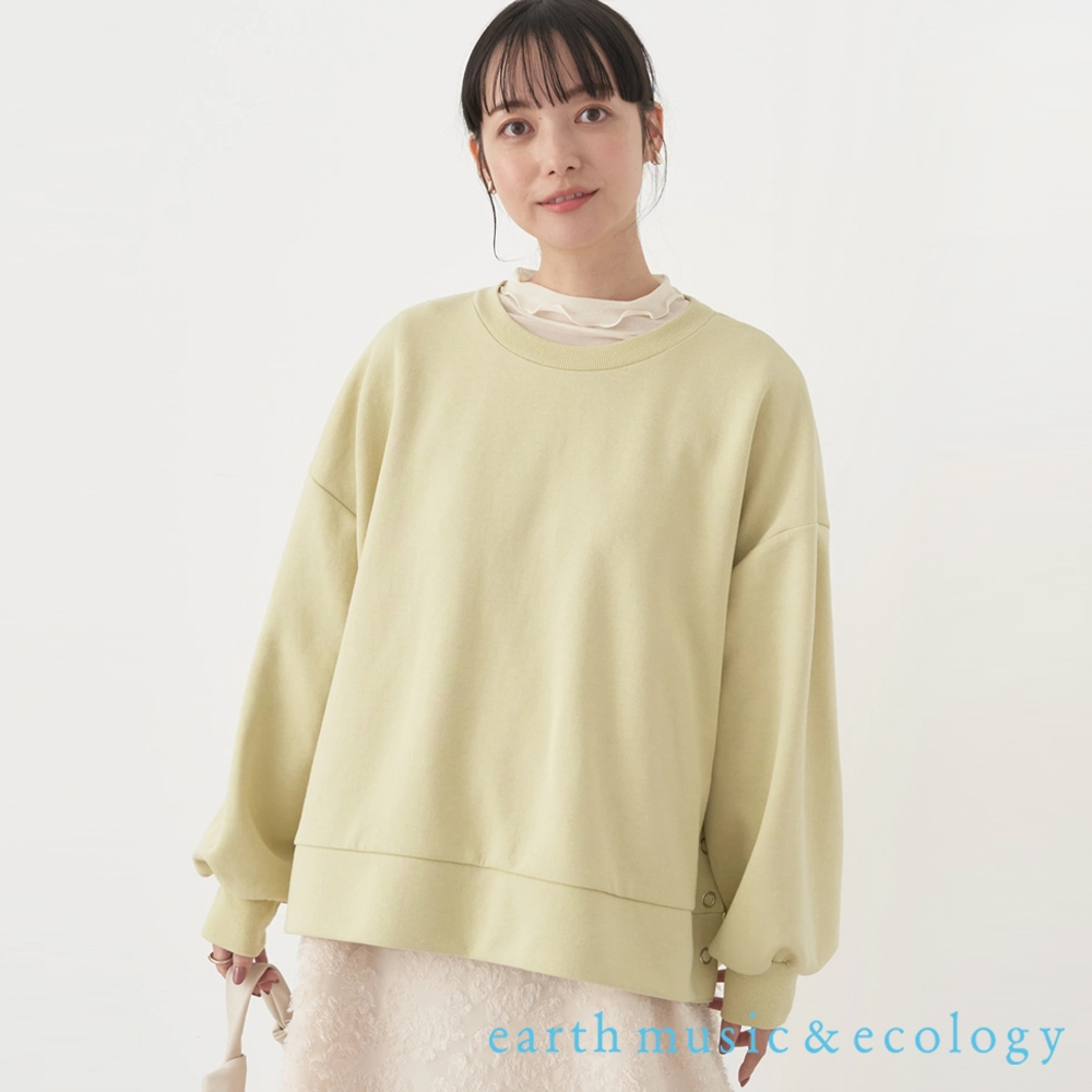 earth music&amp;ecology 側釦開衩設計圓領落肩長袖T恤(1L41L1C0130)