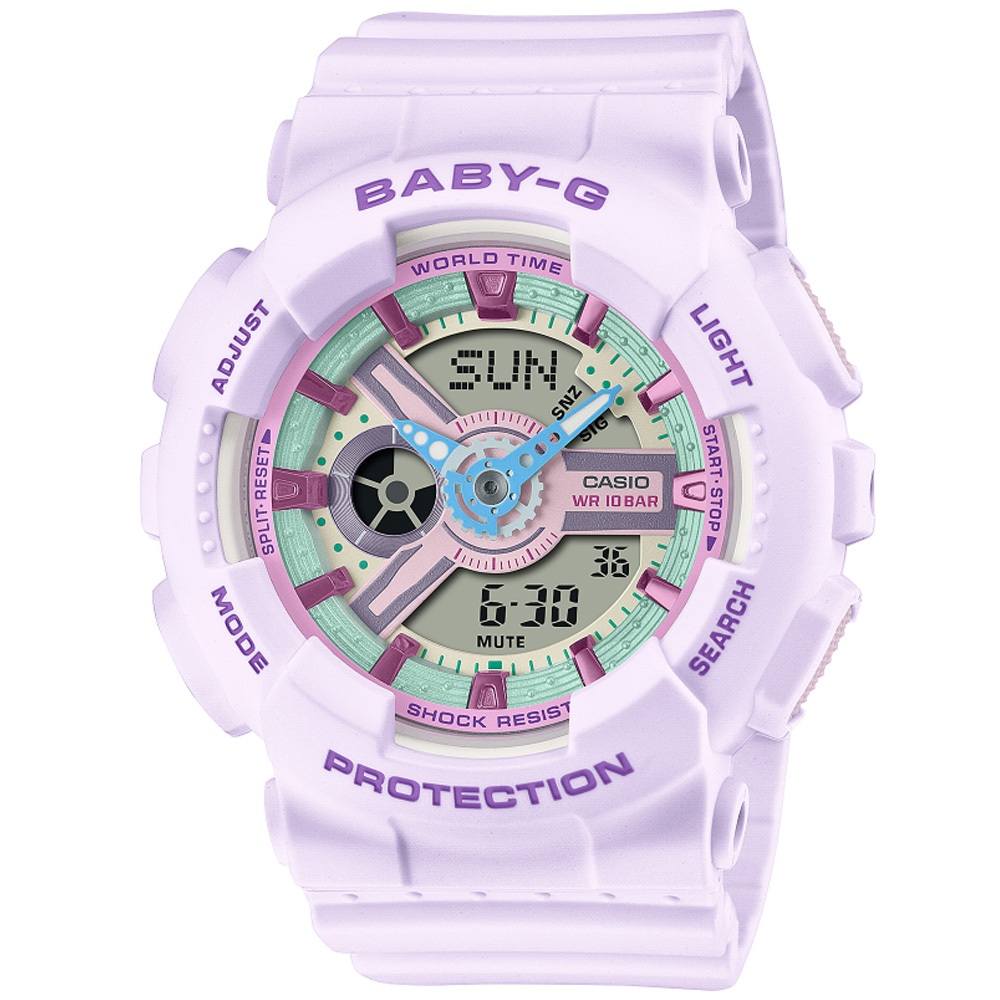 【聊聊甜甜價】CASIO BABY-G 粉彩撞色雙顯腕錶-紫 BA-110XPM-6A