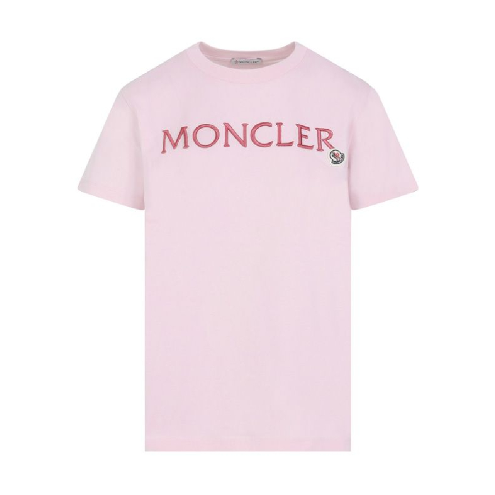 【鋇拉國際】MONCLER 女款 胸口粉色刺繡文字LOGO 短袖T恤 粉色 歐洲代購 義大利正品代購 台北實體工作室