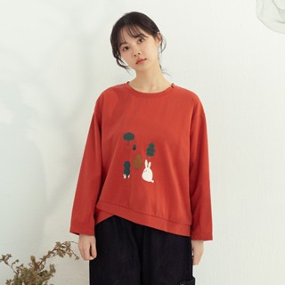 【MOSS CLUB】貓咪躲貓貓圓領長袖上衣 綠 米 桔