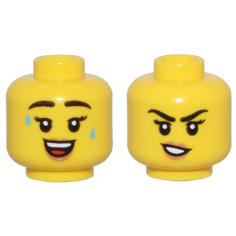 LEGO 樂高 黃色 人偶頭 運動 流汗 雙面臉 女性黑色眉毛和睫毛 28621pb0193