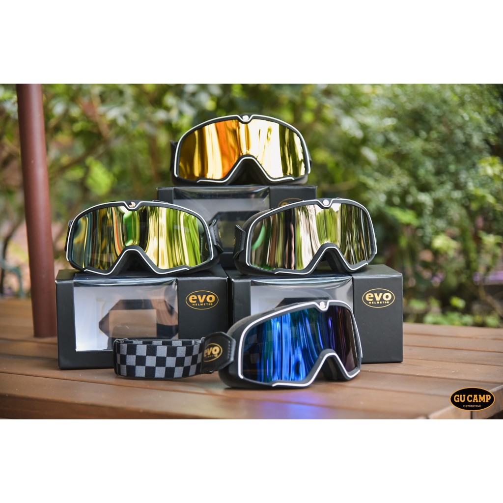 GU CAMP騎士部品 EVO 復古 山車帽風鏡 Goggles 越野風鏡 越野帽 賽車格 黑灰格 四款鏡片