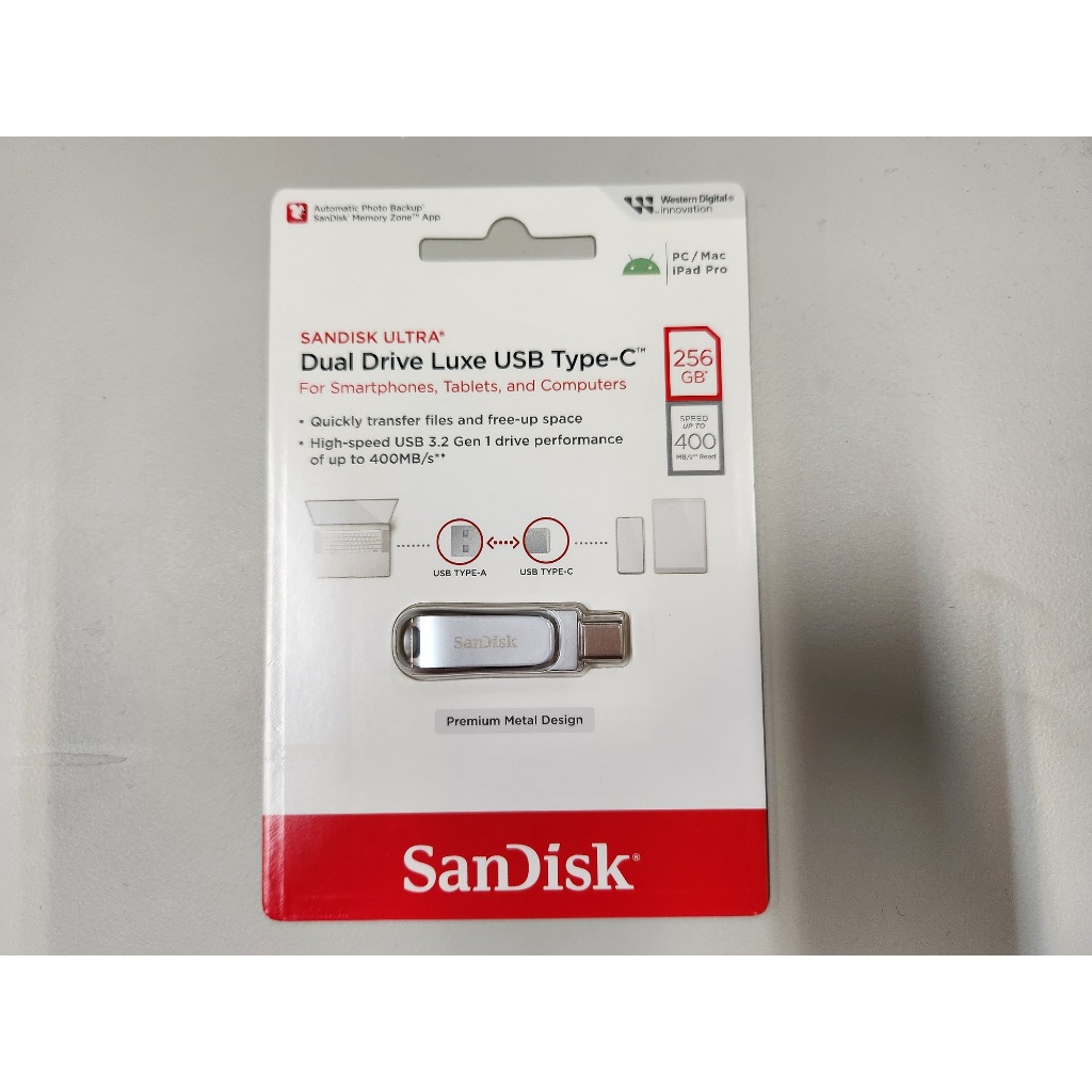 SanDisk Ultra Luxe USB Type-C 雙用隨身碟 DC4 256GB (公司貨) 銀色
