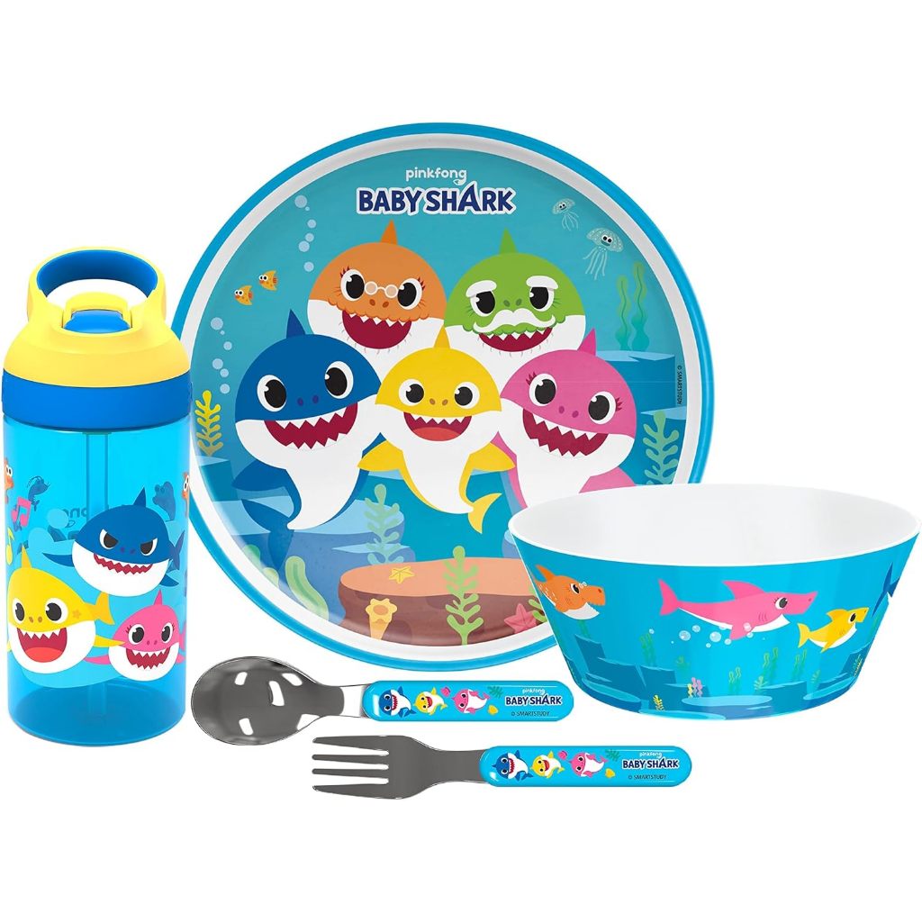 預購🚀空運🚀美國專櫃 Baby Shark  鯊魚寶寶  兒童 餐具 湯匙 水壺 餐碗  叉子 ZAK 餐盤