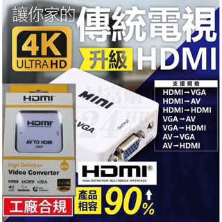 HDMI認證合規 主動增益 AV轉HDMI HDMI轉AV HDMI轉VGA VGA轉HDMI 視訊轉換盒