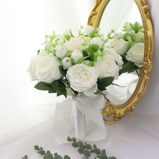 韓式手捧花 森系 鬱金香玫瑰混搭花束 小清新仿真花 新娘 伴娘 插花 捧花 婚禮裝飾 外景婚紗拍照道具