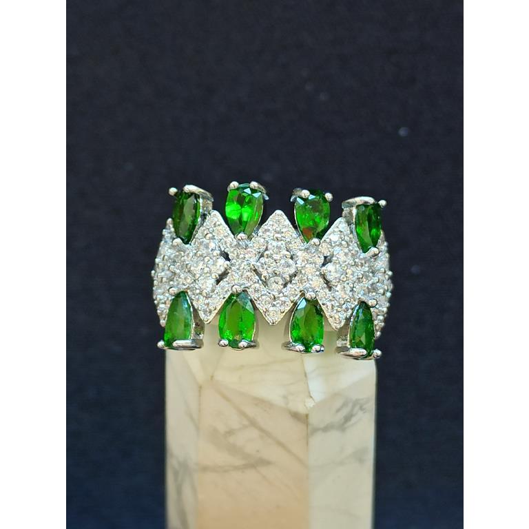 💎 爆富爆美 透輝石 祖母綠色 綠透輝 華麗蕾絲 925銀 排戒 戒指 活圍 透灰石 透輝石戒指