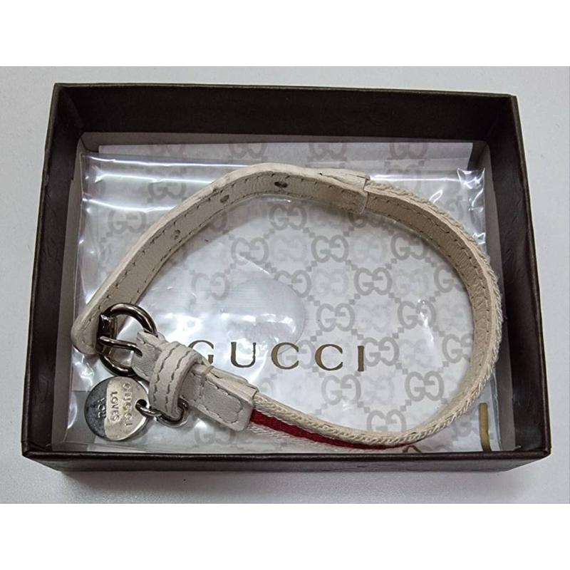 二手Gucci 義大利製真皮手環含盒Bracciale Giappone Leather Canvas Bracelet
