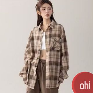 【ohi】韓版復古格紋長袖襯衫 長板襯衫 寬鬆襯衫 襯衫外套 女襯衫 港風格子襯衫 M-2XL (XGSMC404)