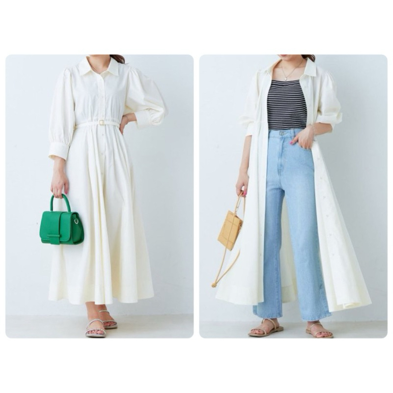 日本帶回 nice claup收腰 襯衫洋裝 褶縫 微透 附襯裙 S ¥ 7590 natural couture