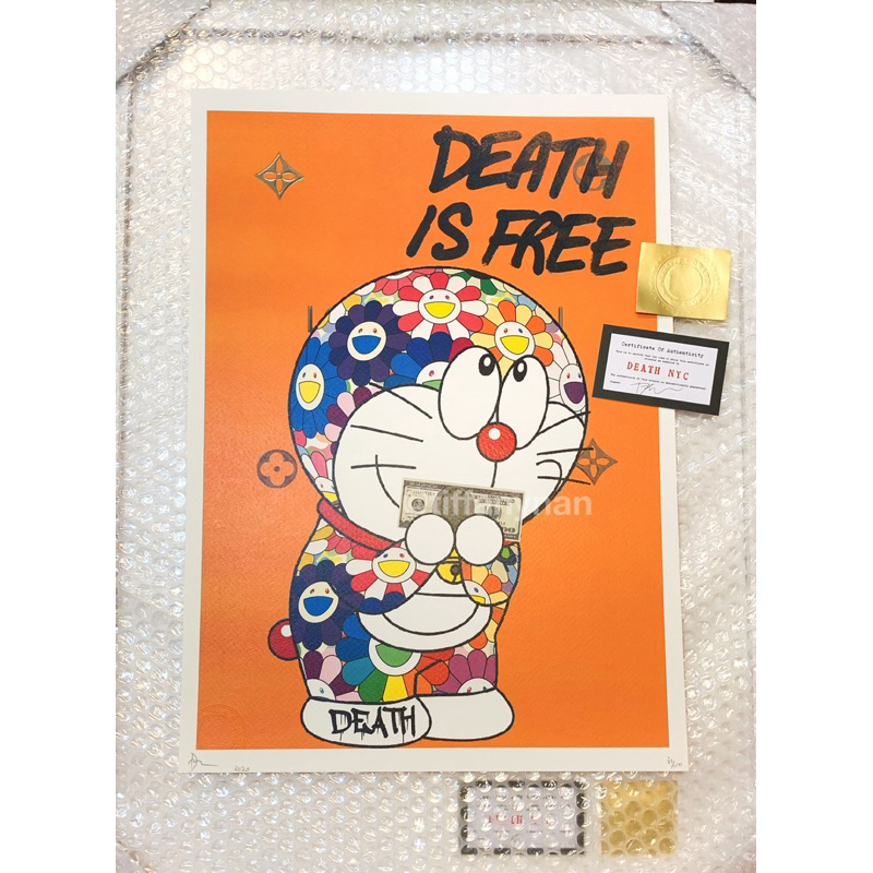 DEATH NYC 限量作品 保證正品 翻玩哆啦A夢 LV 村上隆 潮流藝術 送禮自用 現貨實拍 版畫 （均有證書貼紙）