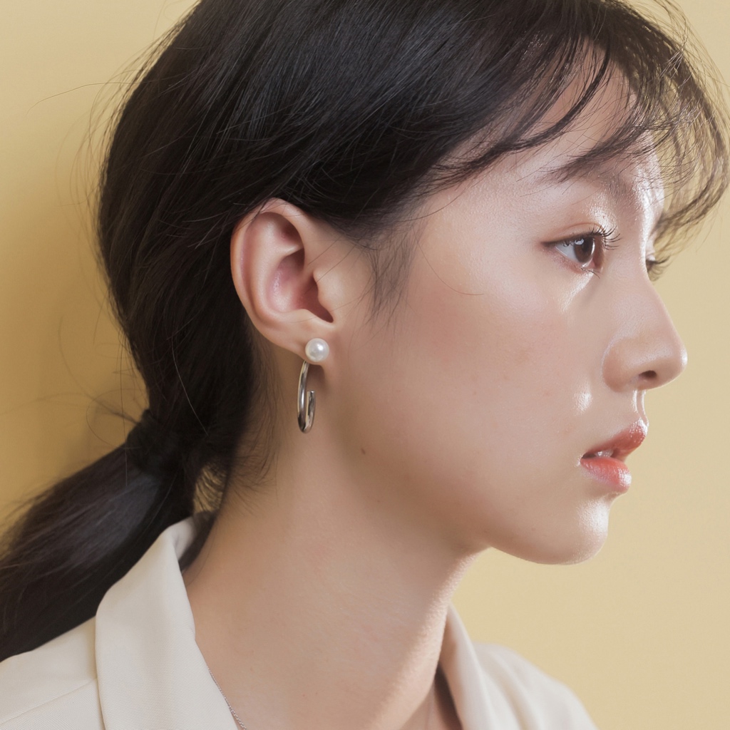 【MIESTILO】珍珠C圈 白鋼耳環｜珍珠耳環 氣質日常