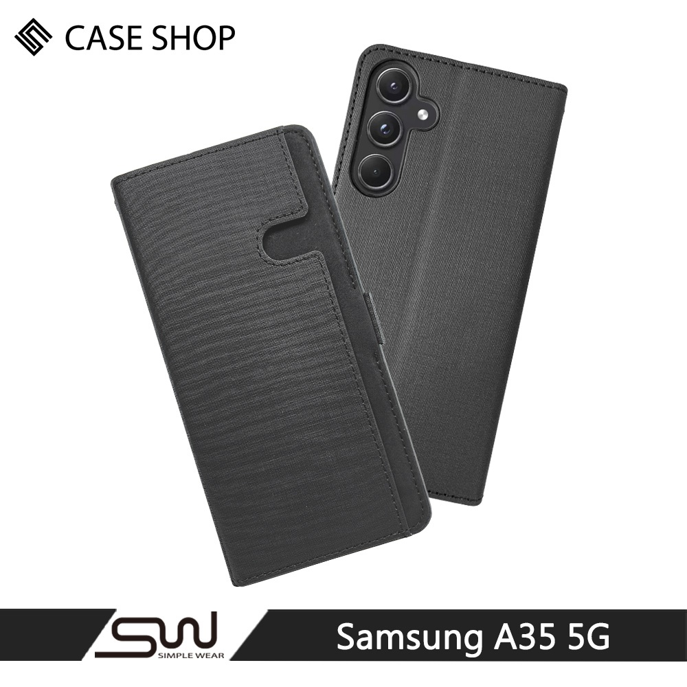 CASE SHOP Samsung A35 5G 前收納側掀皮套-黑