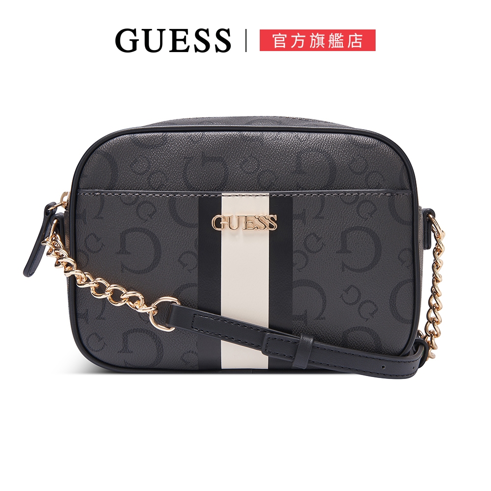 【GUESS】Fredricksburg 經典滿版印花斜背包/相機包-黑