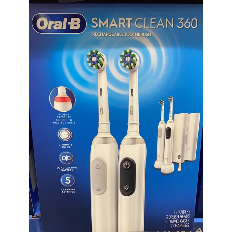 【H2Shop】美國 Oral-B Smart Clean 360 充電 電動牙刷 2入組+3刷頭+旅行收納盒*2 盒裝