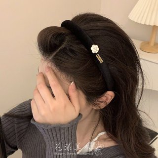 髮飾 髮箍 小香風山茶花黑色絨布髮箍 造型髮箍 海綿髮箍 小香風 ＊花漾美人＊嚴選