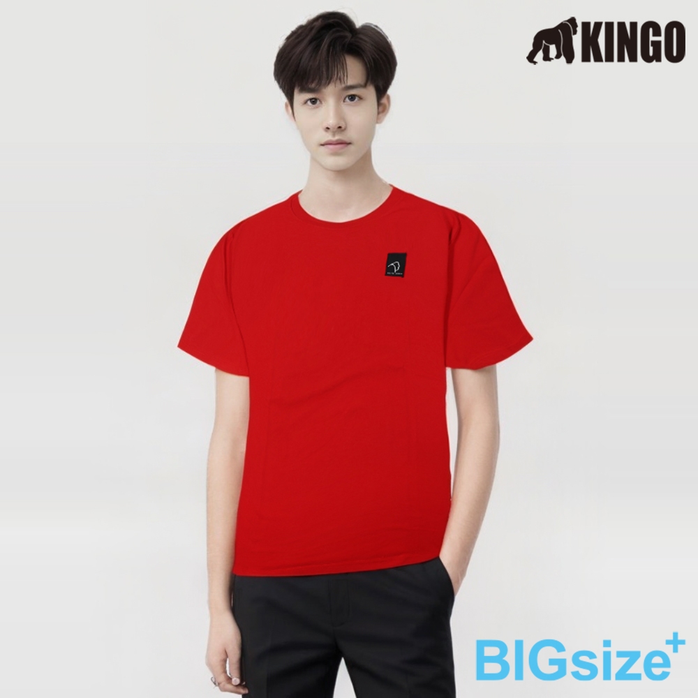 KINGO-大尺碼-男款 圓領T恤-紅-413118