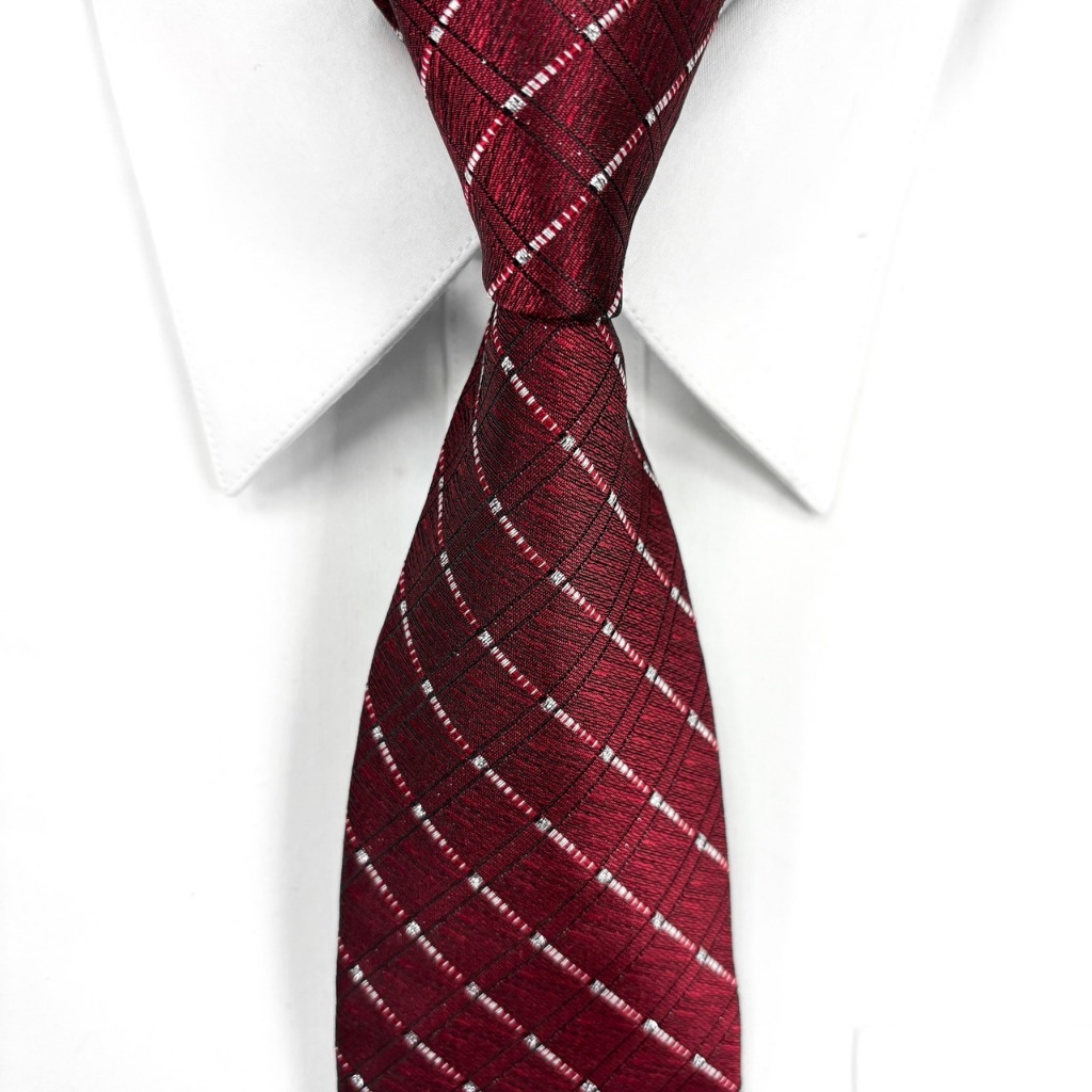 【vivi領帶家族】新款流行手打寬版領帶8cm（紅格紋亮點銀聰）