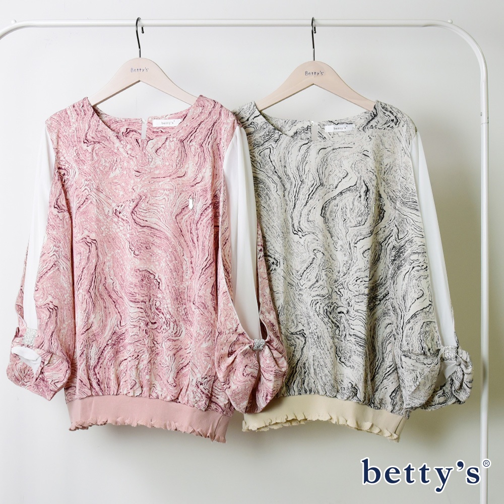 betty’s貝蒂思(15)拼接袖水波紋雪紡上衣(共二色)