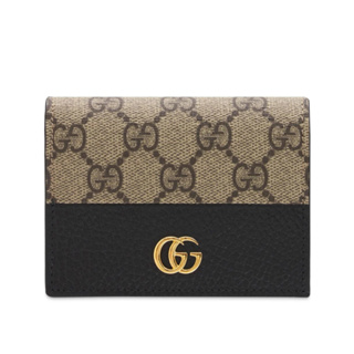 【GUCCI 古馳】GG Marmont 雙G LOGO牛皮拚帆布 皮夾 卡夾 短夾 米色 烏木色 黑色 658610