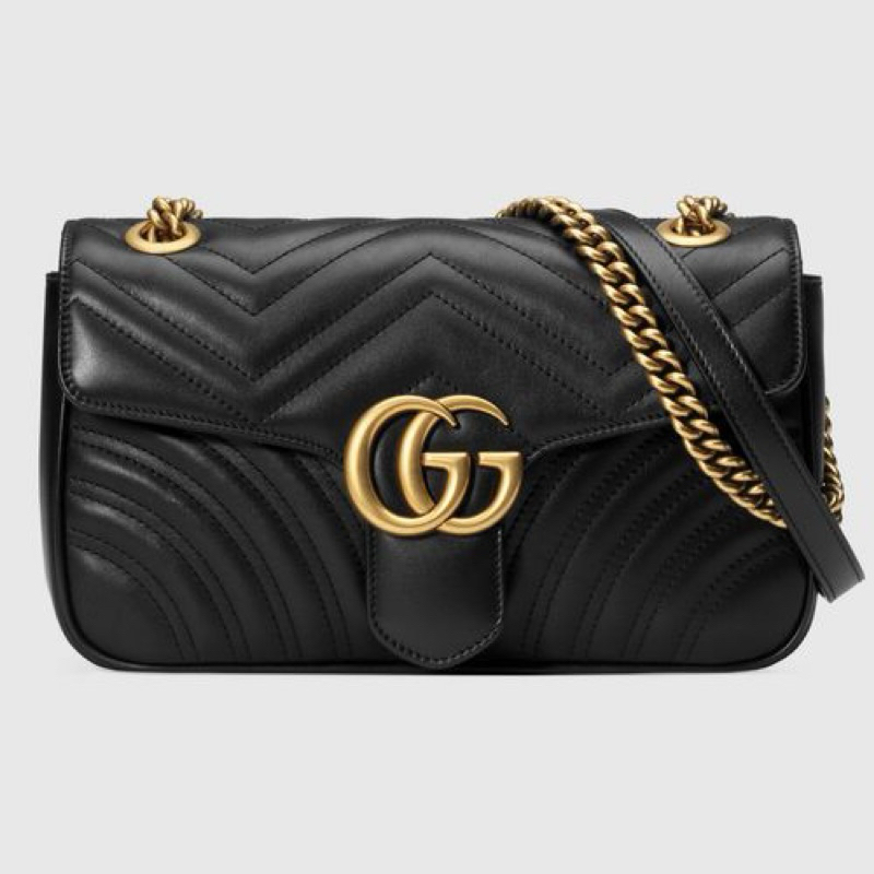 (近新現貨）GUCCI 古馳 GG Small Marmont 皮革 小款 26cm 黑色 443497