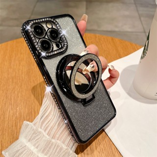水鑽閃粉漸變磁吸支架 手機殼 適用於三星S22 S23 S24 Ultra plus 保護殼 磁吸無線充 補妝鏡 防摔殼