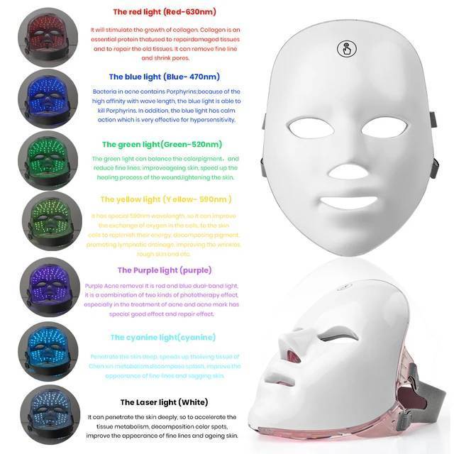 【充電使用】 面罩美容儀 觸摸led面罩七彩面膜儀 USB 無線 美白面膜
