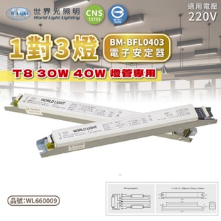 [喜萬年] 世界光 電子安定器 BM-AFL0403 BM-BFL0403 T8 T9 38W 40W 3燈 安定器 燈