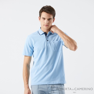 【ROBERTA 諾貝達】男裝 機能素色短袖POLO衫-淺藍(吸濕排汗) KAM41-33