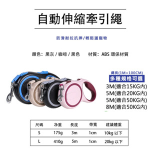 【隔日到貨】3/5/8米超長自動伸縮牽繩 狗牽繩 寵物牽繩 牽引繩 伸縮牽繩 伸縮拉繩 牽狗繩 寵物用品 狗狗牽引繩