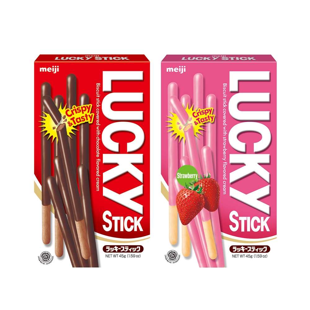 ｜即期品｜【Meiji 明治】Lucky棒狀餅乾 巧克力/草莓口味(45g/盒)