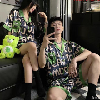 【衣海洋】情侶睡衣 冰絲睡衣女 夏季短袖 高階感 大呎碼男士居家服 涼感夏天 家居服套裝