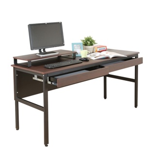 《DFhouse》頂楓150公分電腦辦公桌+2抽屜+桌上架-胡桃色