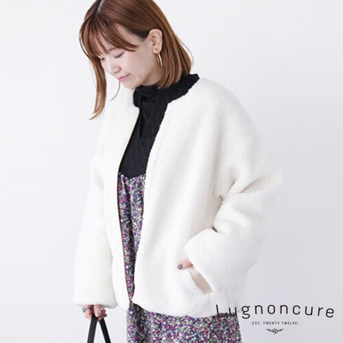 Lugnoncure 2Way蓬鬆感葫蘆壓紋無領夾克外套(FD37L0Y0180)