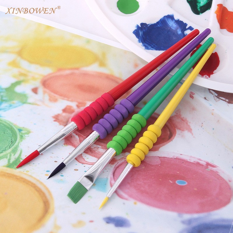 新款現貨-4支裝套組-兒童糖果色水彩畫筆油畫畫筆-DIY繪畫套裝組