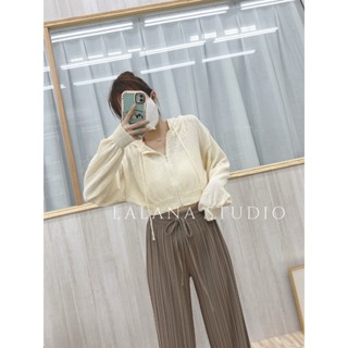 現貨24HR出貨🚚奶油慕斯🧈細針織拉鍊式短版連帽外套 防曬 澎澎袖 俐落 上衣LALANA實拍🧦