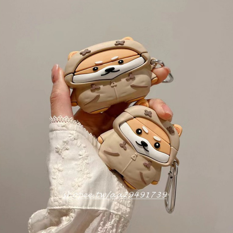 卡通衛衣柯基 可愛柴犬 送掛鉤 適用於Airpods Pro2保護套 1/2/3代保護殼 矽膠軟殼 蘋果耳機套 收納盒