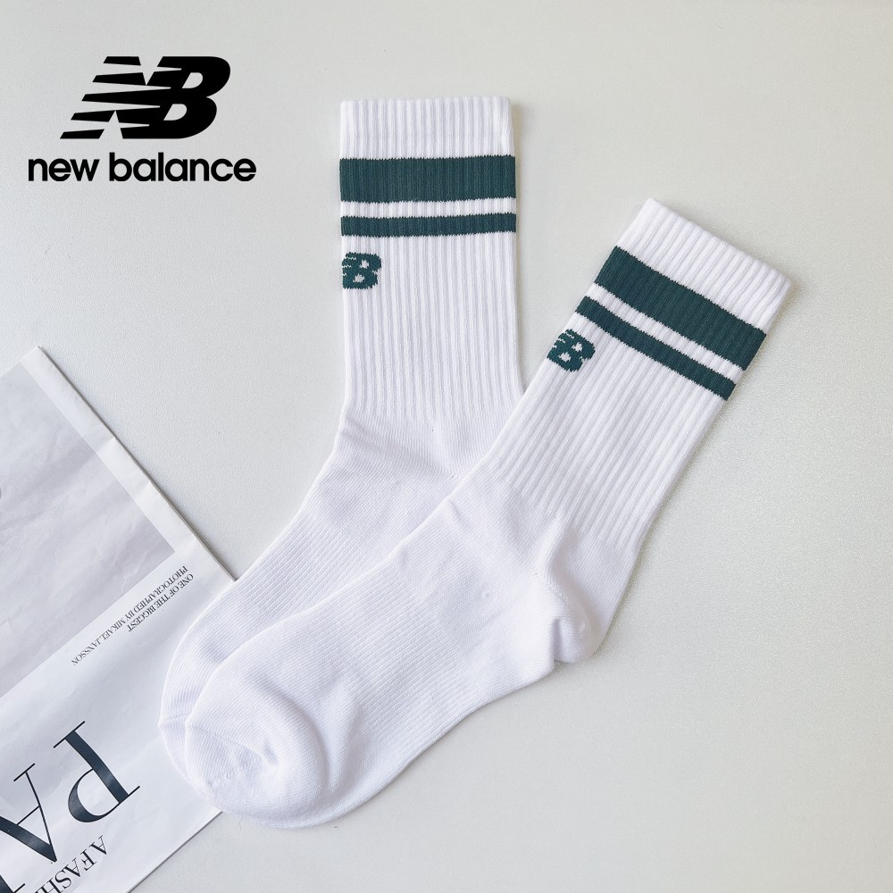 【New Balance】 NB 條紋中長襪_中性_白/綠條_LAS32161GT