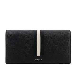 BALLY Ribbon 黑白條紋牛皮對開長夾(黑色) 6304909