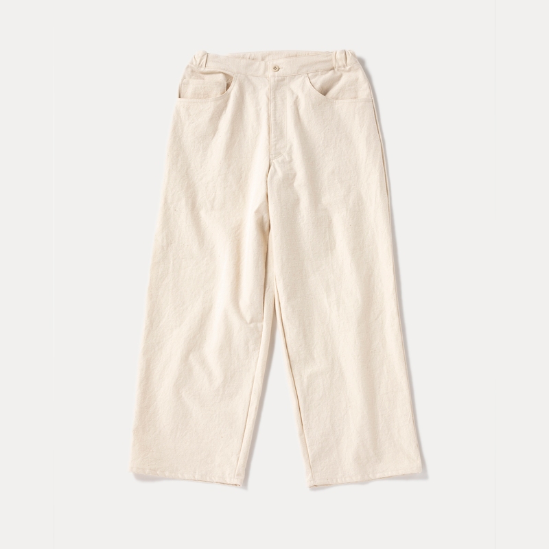 日本Jackman 有機棉小結布絲光處理復古粗糙感寬鬆涼爽長褲米色