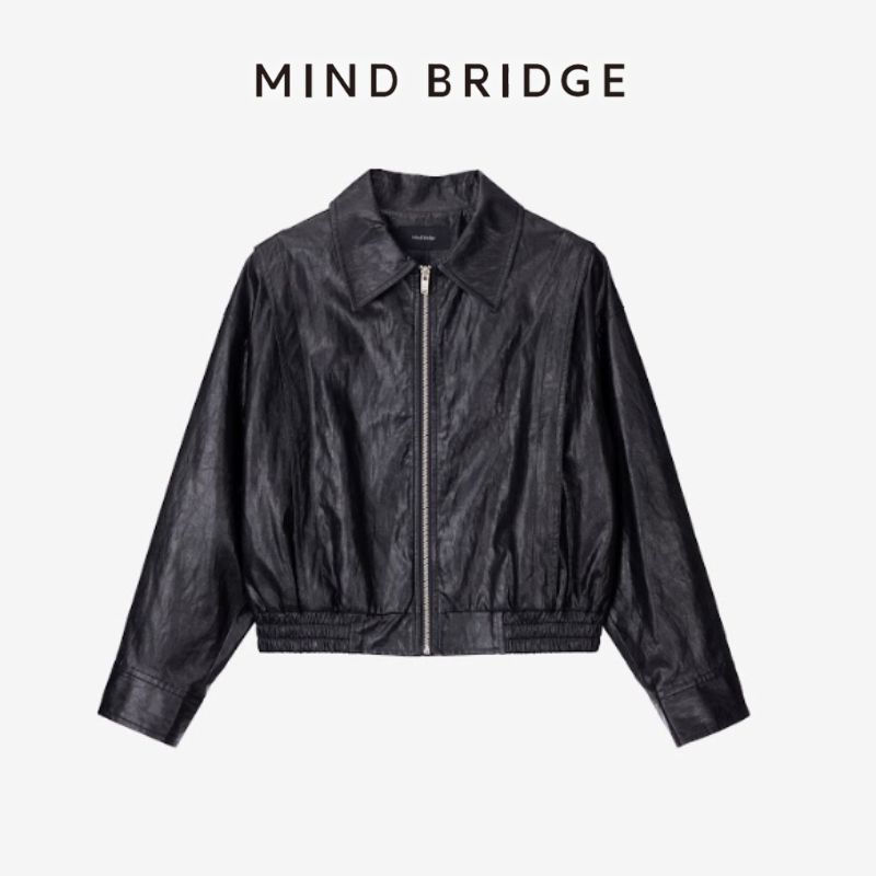 【Mind Bridge】仿皮質束口夾克 皮外套 短版外套 飛行外套 女版外套 外套