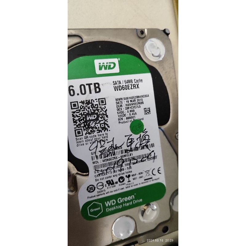故障品不能使用 WD60EZRX 綠標 6t 6TB 3.5吋 SATA硬碟