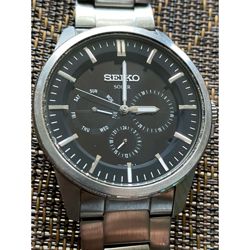 二手精品日本SEIKO精工SPIRIT系列太陽能全黑三眼腕錶V14J-0AX0