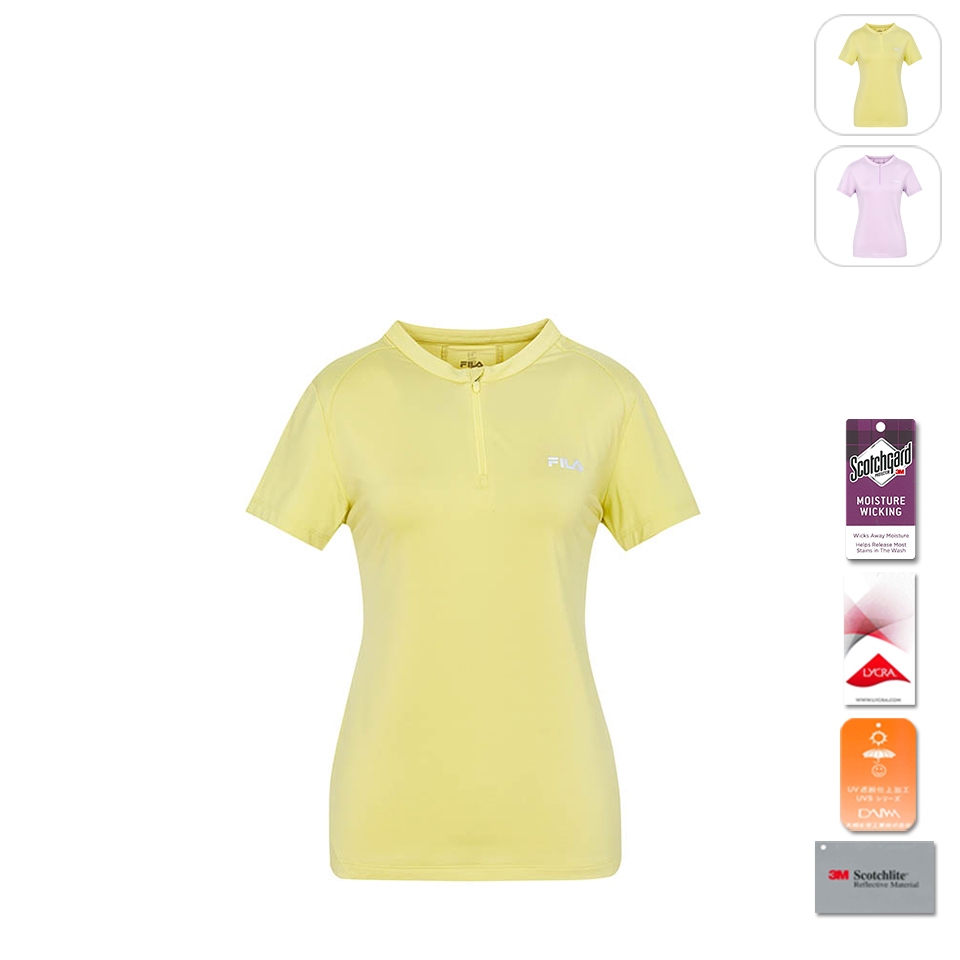 【FILA】女性 短袖 抗UV 吸濕排汗 運動T恤-黃色 5TEX-1316-YE