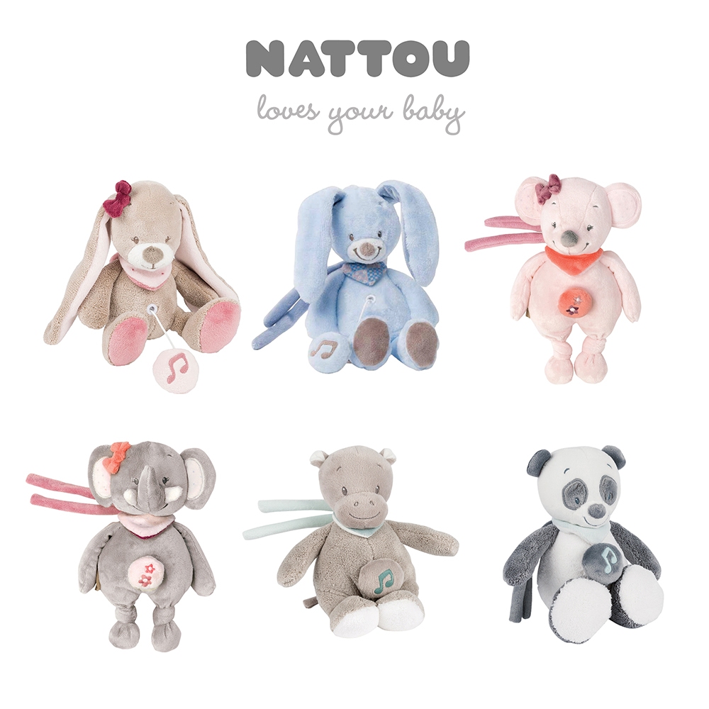 【Nattou】絨毛音樂拉鈴18CM (安撫玩具 絨毛娃娃 音樂拉鈴 哄睡娃娃)