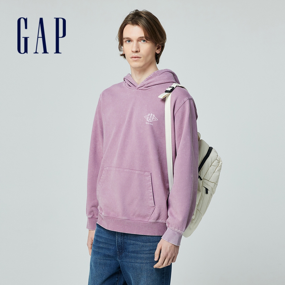 Gap 男裝 Logo純棉印花帽T 復古水洗系列-紫色(890971)