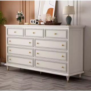 優選傢具  實木斗櫃 美式 白色九斗櫃 家用 臥室 客廳 收納櫃 復古 靠墻 床尾 置物櫃子