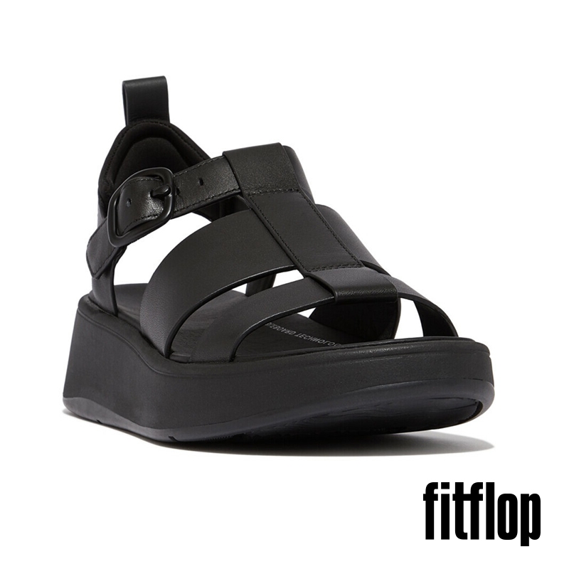 【FitFlop】女 F-MODE 全新厚底皮革漁夫涼鞋-12-15108-黑色