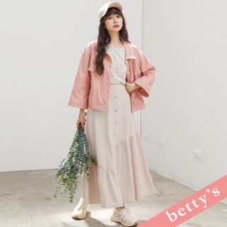 betty’s貝蒂思(31) 腰鬆緊不對稱排釦長裙(卡其色)