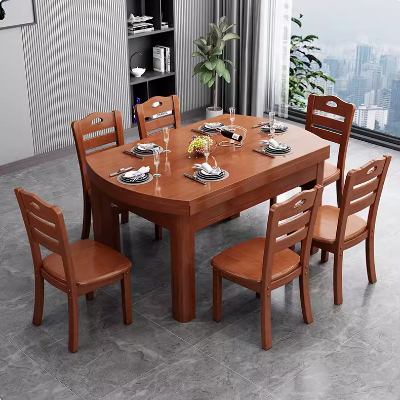 優選傢具 實木變圓餐桌 現代簡約 家用 小戶型 可伸縮 10人 長方形 折疊吃飯桌子